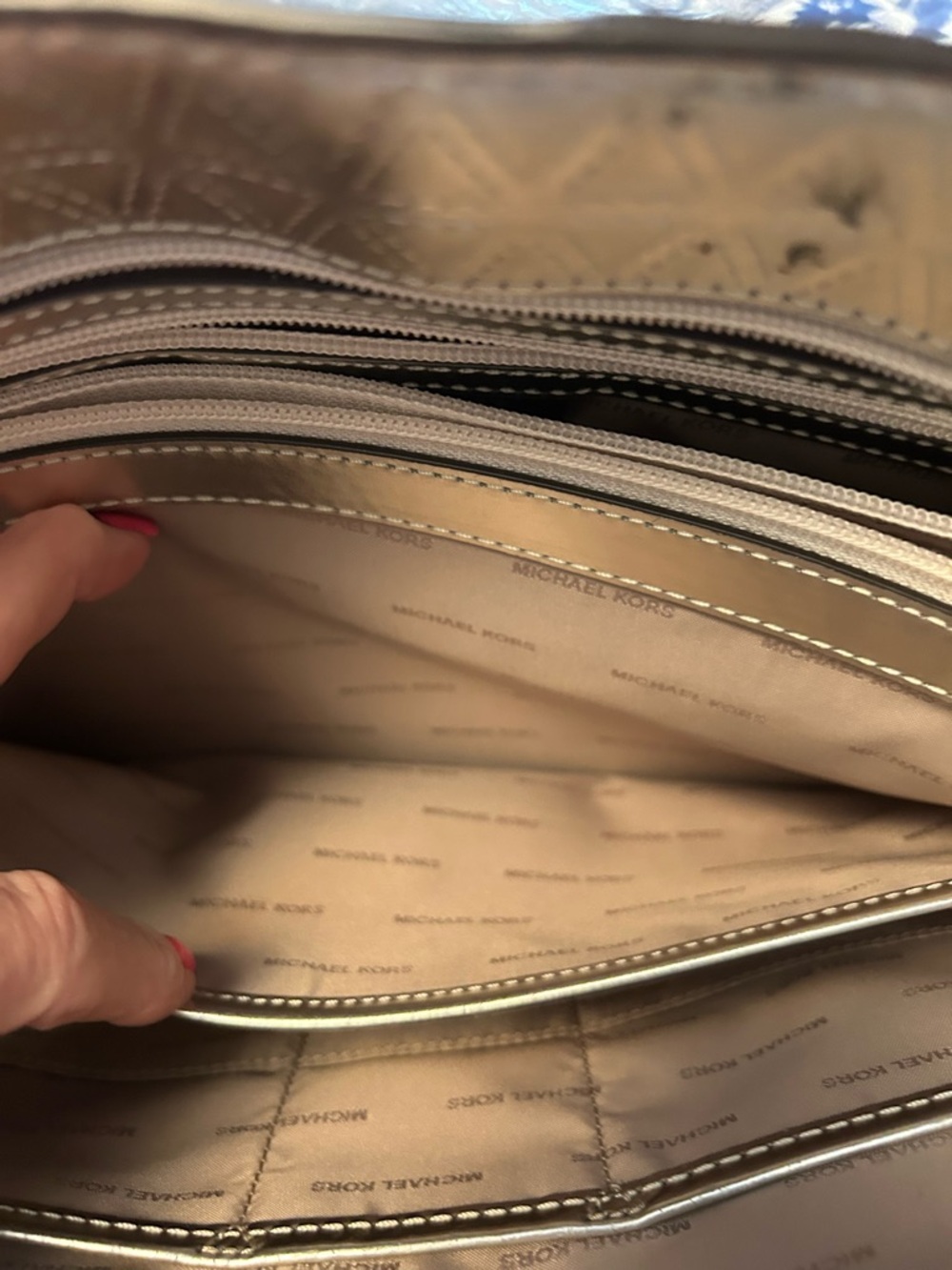 Michael Kors Metallic Silver Quilted Tote with MK Charm - Picture 12 of 15